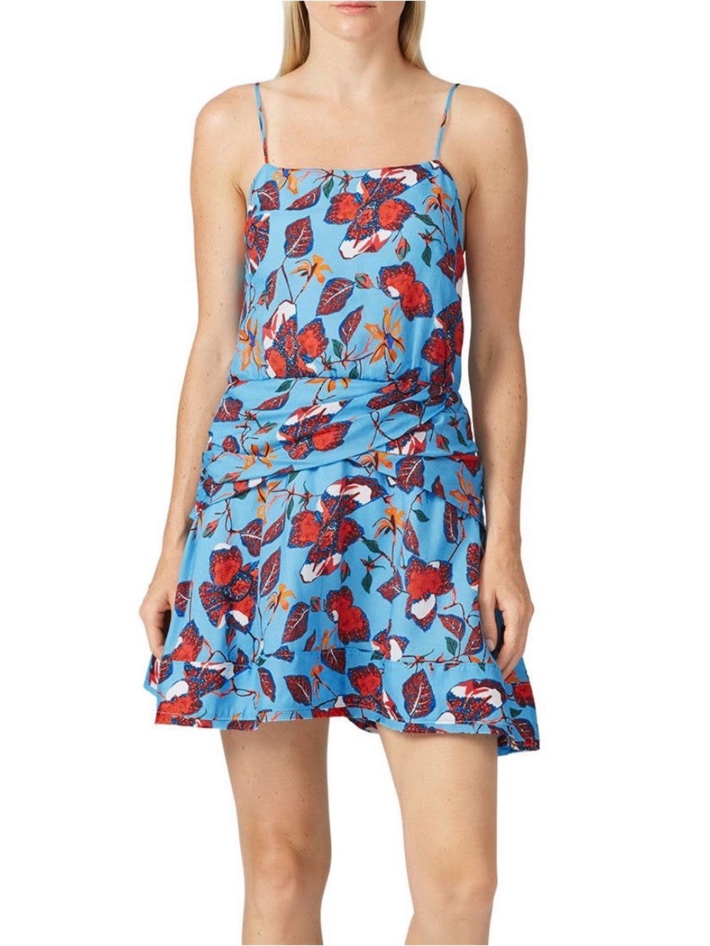 Derek Lam Blue Floral Spaghetti-Strap Mini Dress